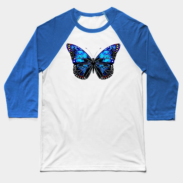 Blue butterfly Baseball T-Shirt by Gaspar Avila